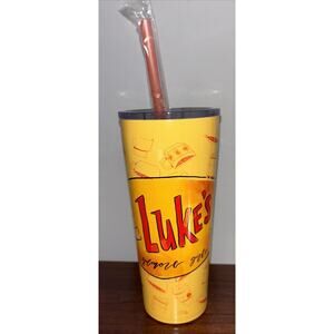 Gilmore Girls Luke's Tumbler Iced Coffee Drink Cup With Straw Yellow & Red New